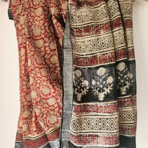 Linen cotton - printed floral motifs - red