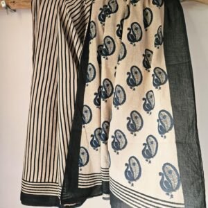 Indigo Peacock – Hand Block Printed Cotton Saree