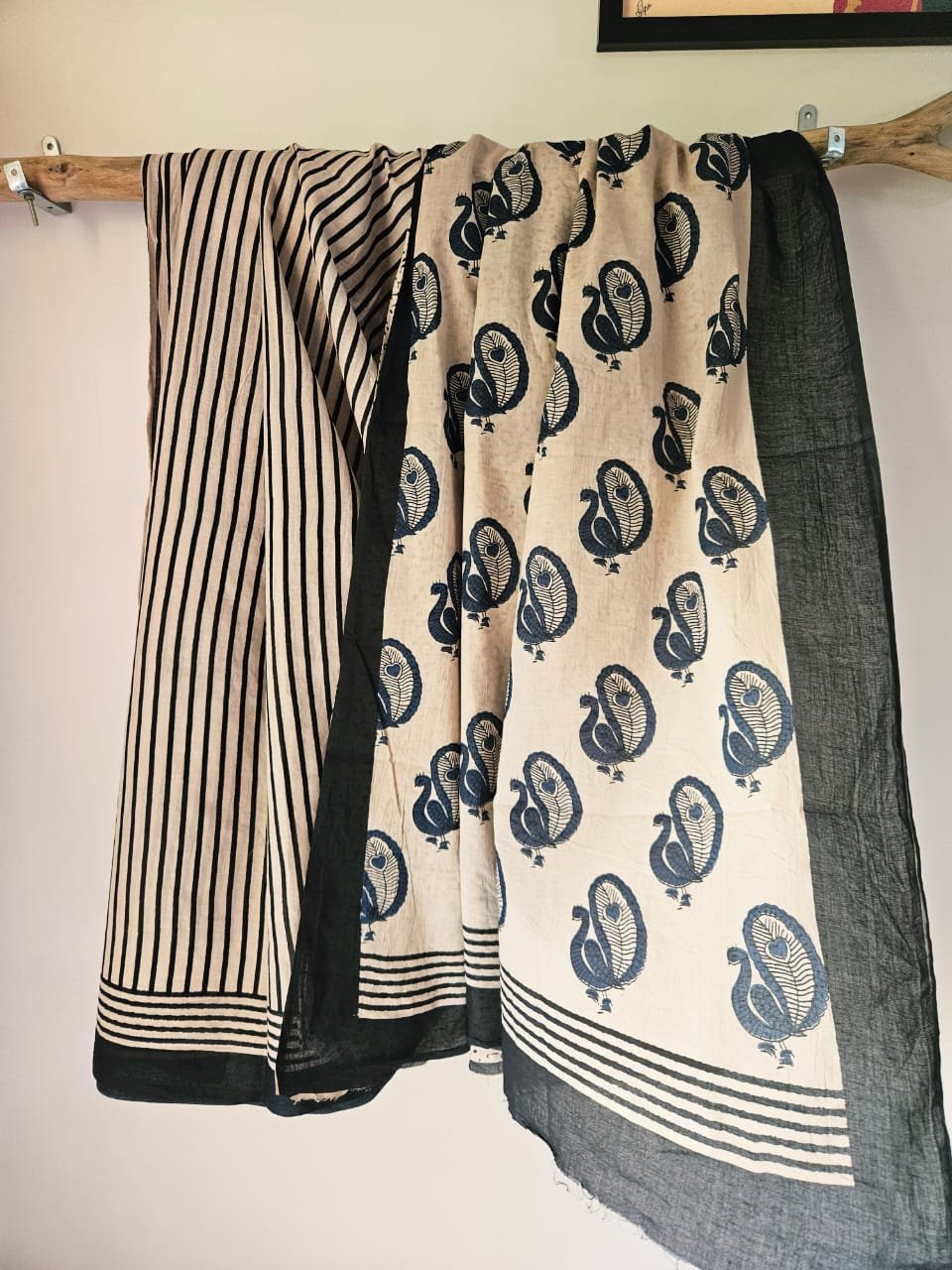 Indigo Peacock – Hand Block Printed Cotton Saree