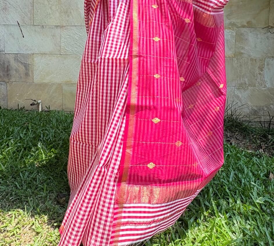 Maheshwari Silk Saree - Gulabi Checks - Image 2