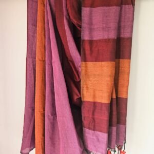 Multicolor stripe cotton saree - Pink