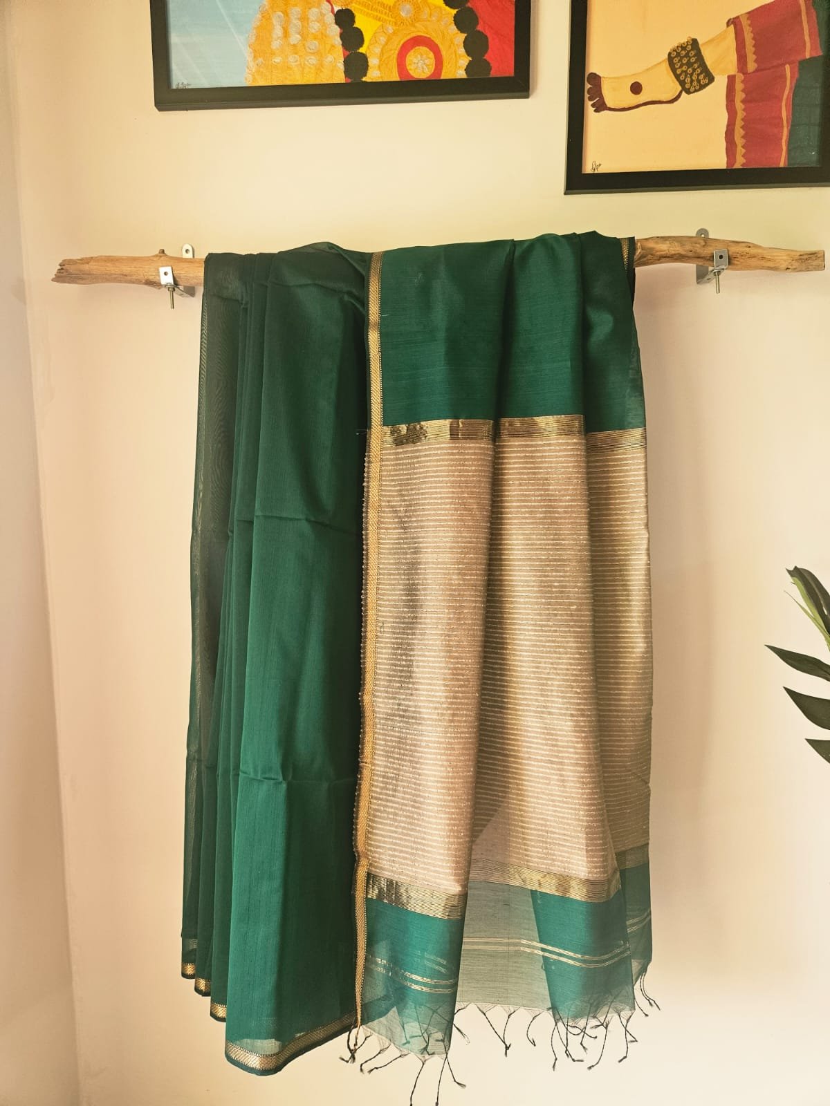 Maheshwari Silk Saree - Emerald Green