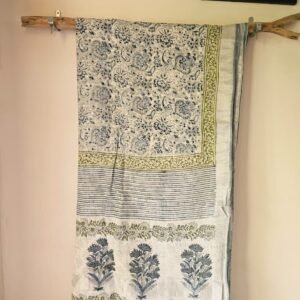 Linen cotton - printed floral motifs - white