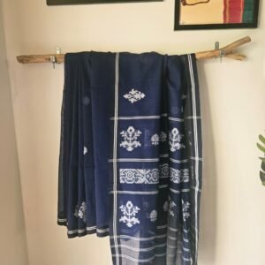Cotton Jamdani Saree – Indigo Night