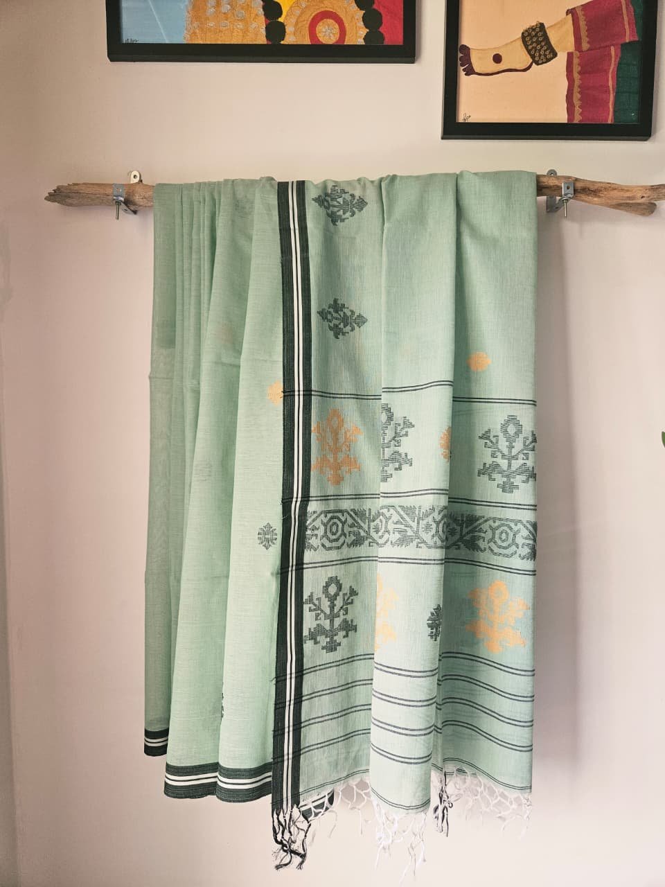 Cotton Jamdani Saree - Mint Shringar