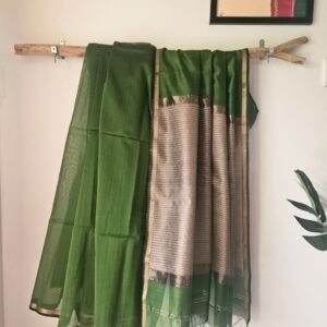 Maheshwari Plain Saree in Forest Green