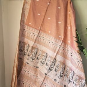 Rose Gold Baluchari Cotton Saree - Handwoven in Bishnupur