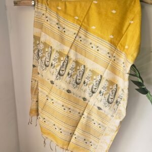 Yellow Baluchari Cotton Saree - Handwoven in Bishnupur