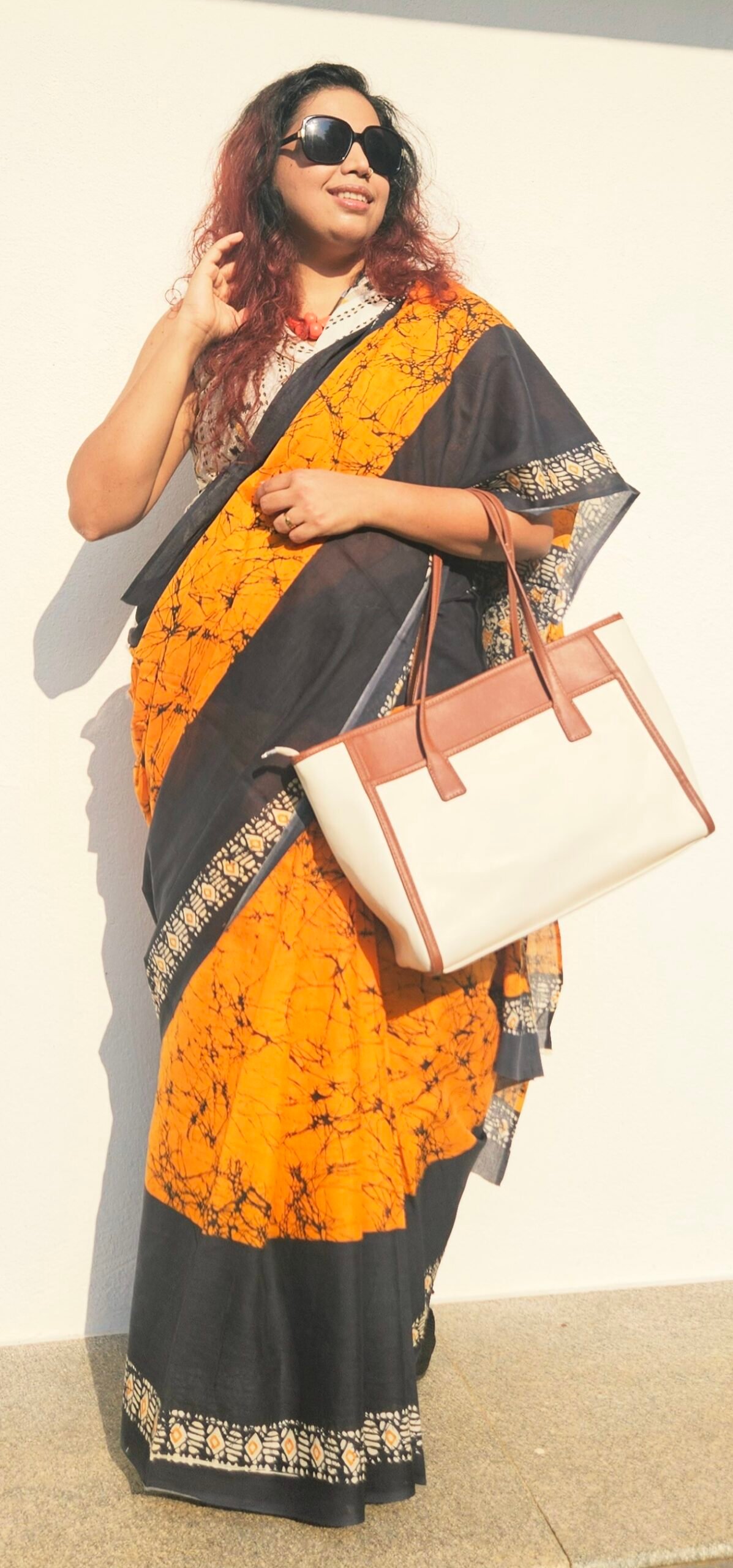 orange-black-batik-print-cotton-saree