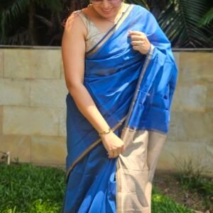 Maheshwari Plain Saree in Cobalt Blue