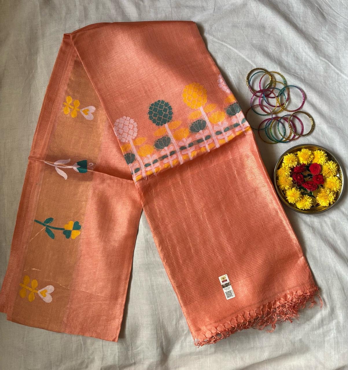 Tussar Jamdani Saree – Gulmohar