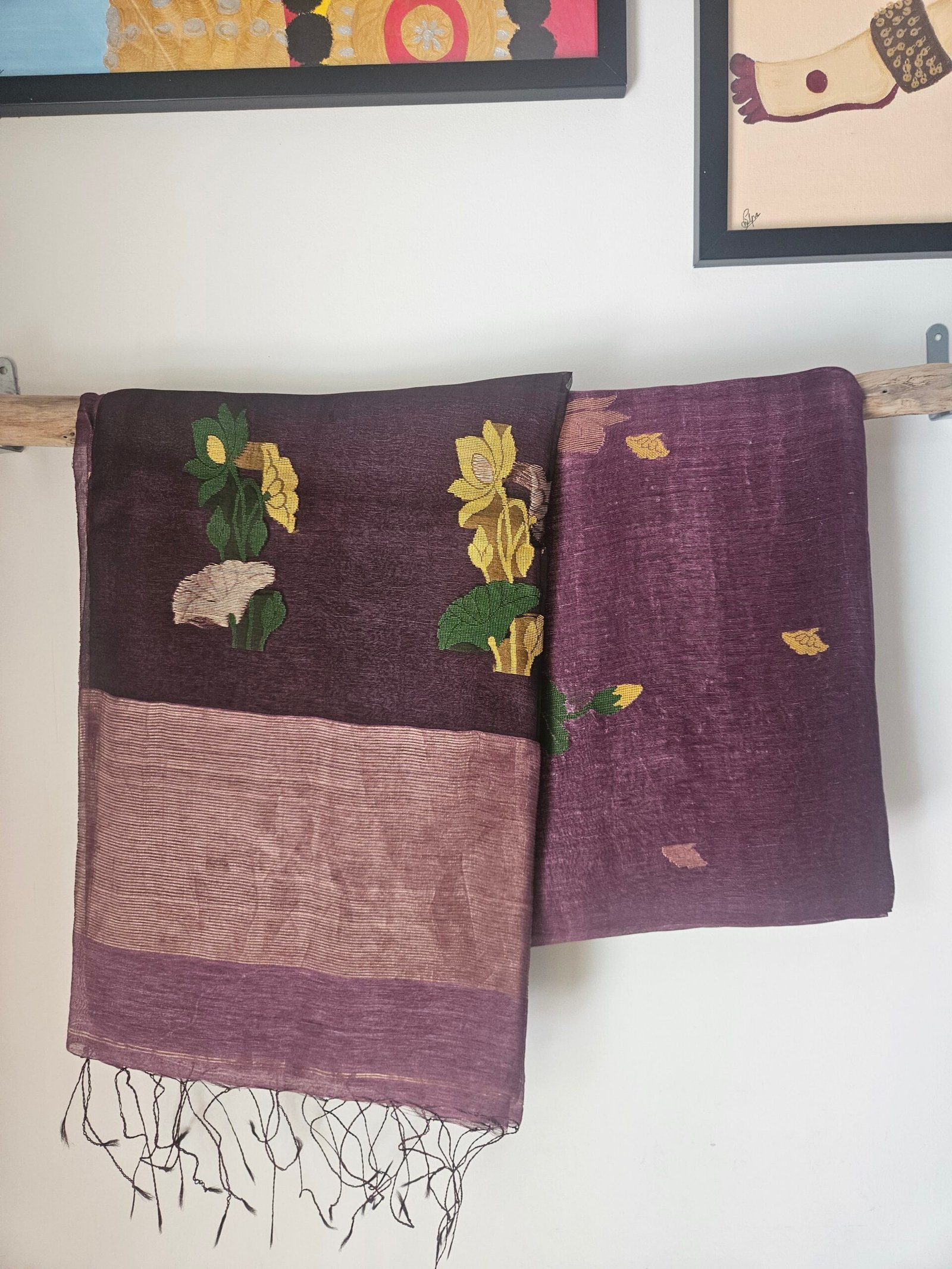 Silk Linen Jamdani Saree – Jamun