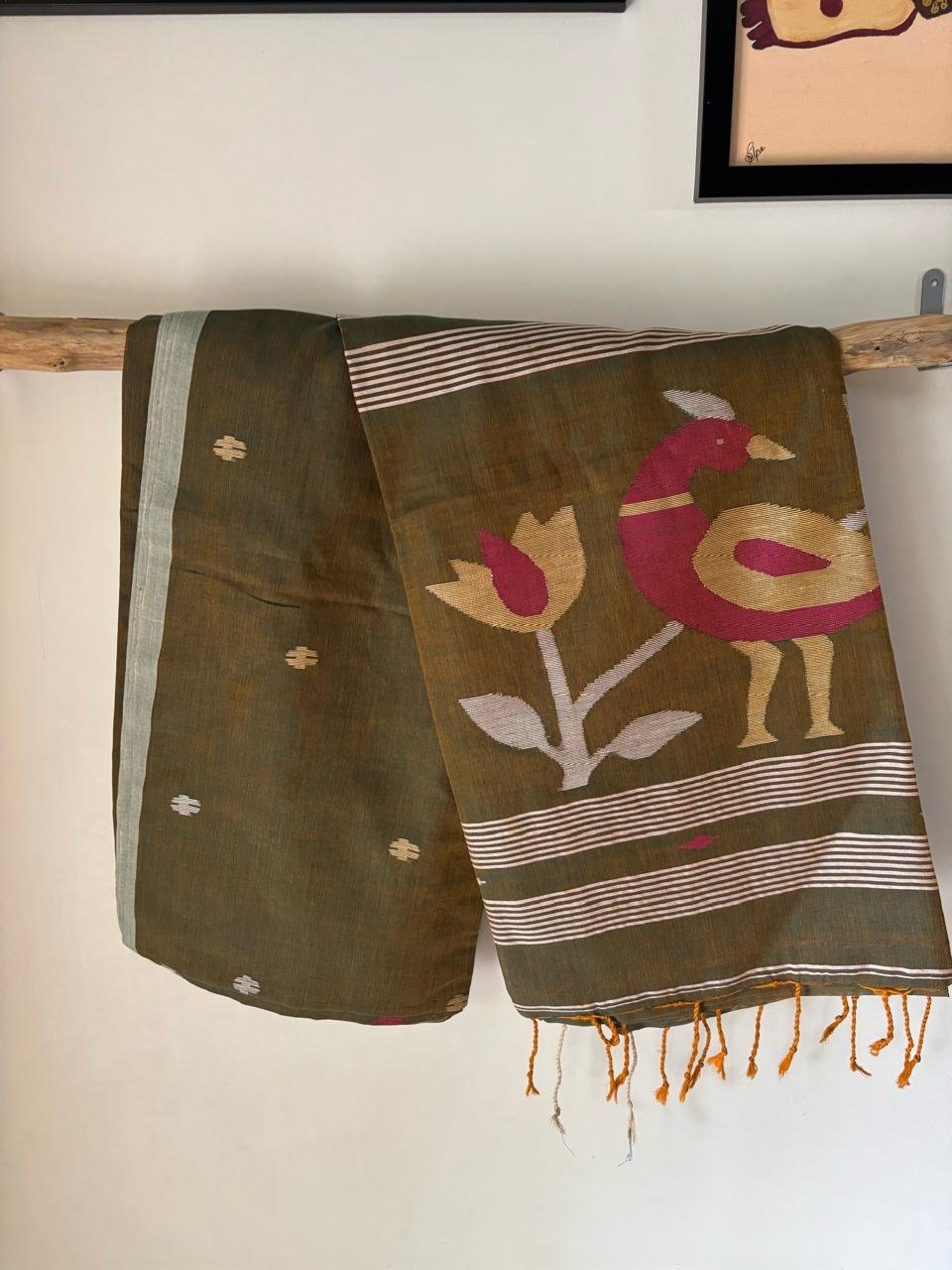 Cotton Needle Jamdani Saree – Mehendi