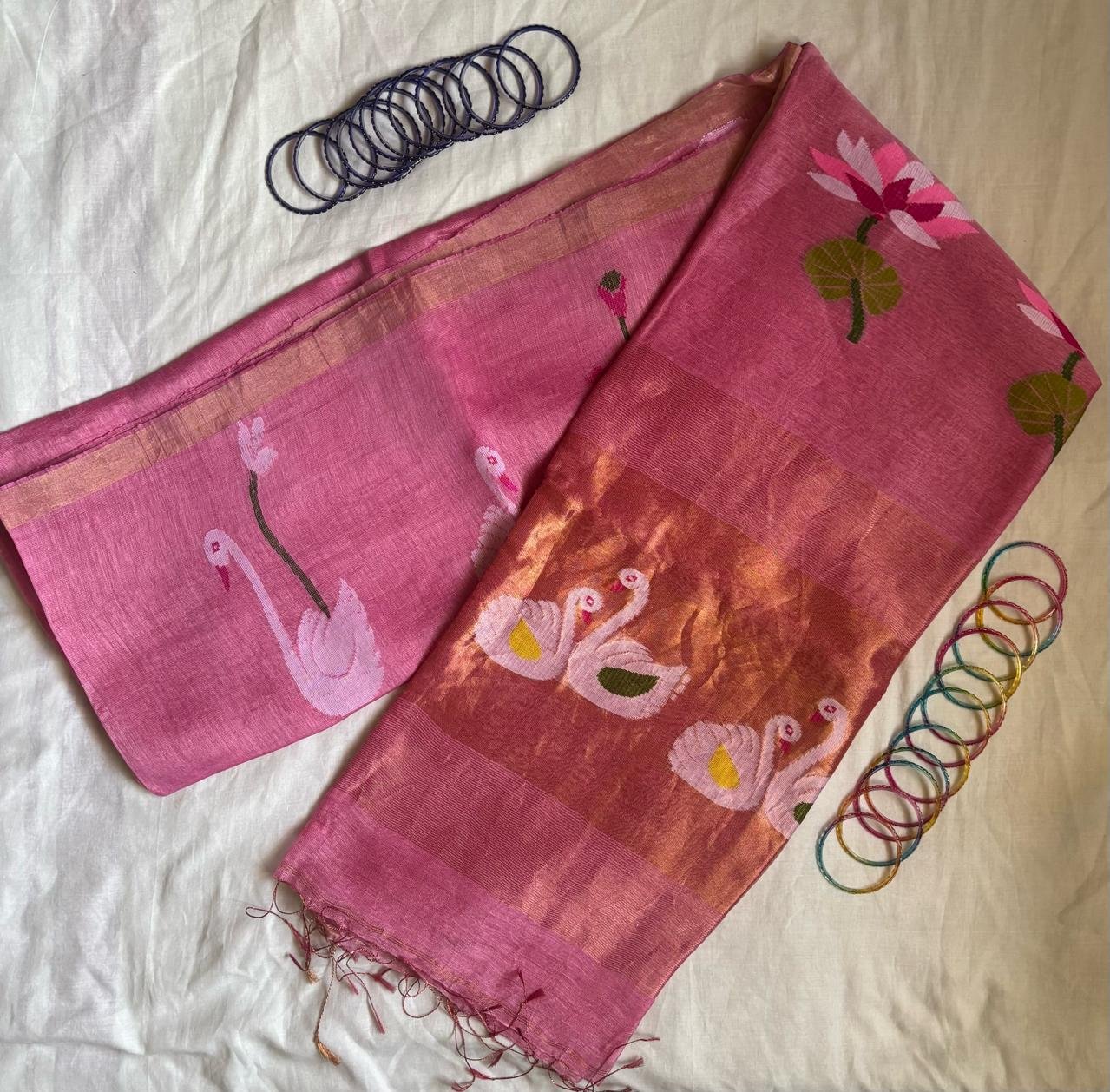 Silk Linen Jamdani Saree – Rukmini