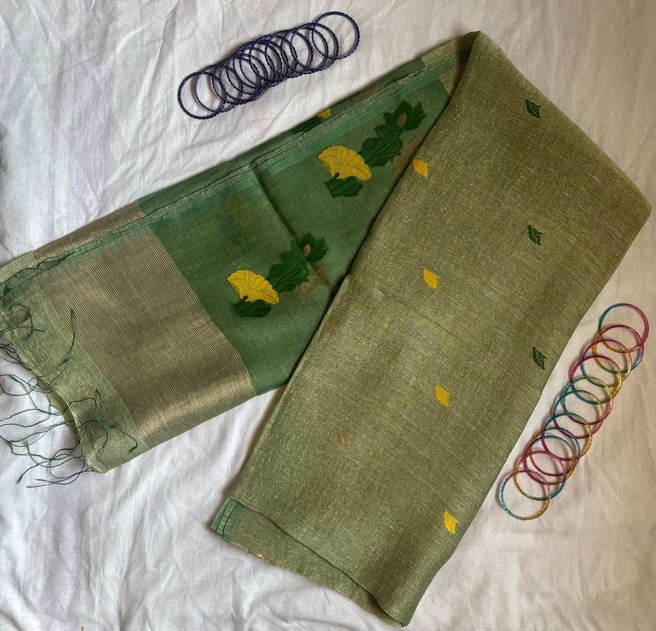 Silk Linen Jamdani Saree – Zaitoon